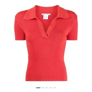 Alice+Olivia Daralee ribbed-knit red polo shirt, XL